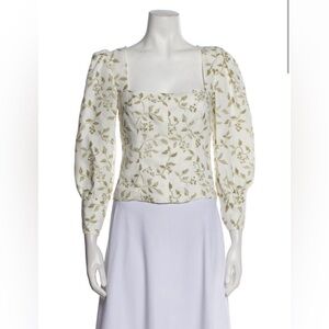 Reformation White Linen Floral Crop Top | Size M